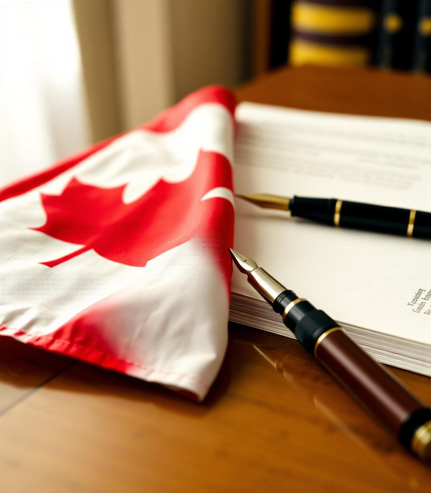 Canadian flag with legal documents